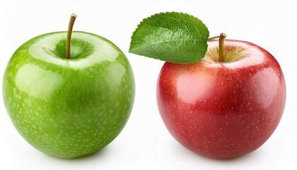 Green apple with leaf isolated on white Clipping path included