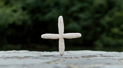 White wooden cross dark green background peaceful spiritual symbolism stock photo