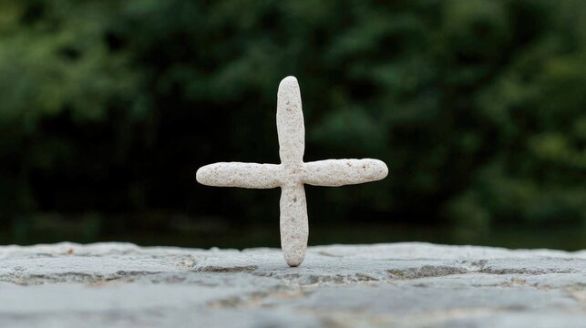White wooden cross dark green background peaceful spiritual symbolism stock photo
