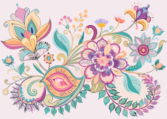 Fototapeta premium Aesthetic floral arrangement featuring pastel colors and intricate botanical designs on light background