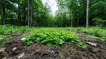 Lush forest floor green plants and natural textures