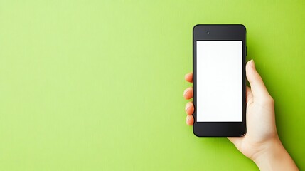 Smartphone held in hand against a vibrant green background.