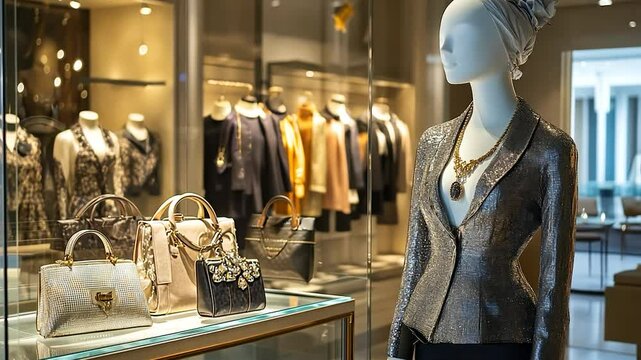 Fashion mannequins display in luxury store window