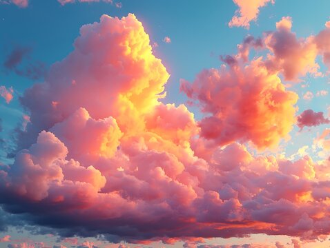 Vibrant sunset cloudscapes fill the sky.