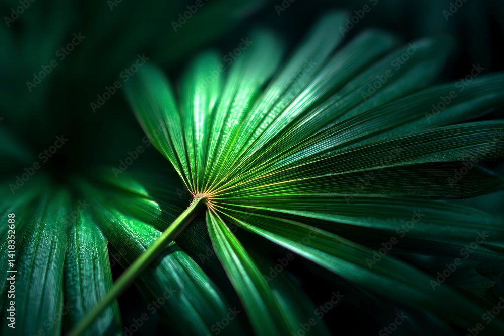 Poster detailed view of green palm leaf texture in a natural setting