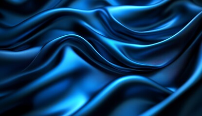 Fototapeta premium Luxurious deep blue silk fabric with elegant waves and folds.
