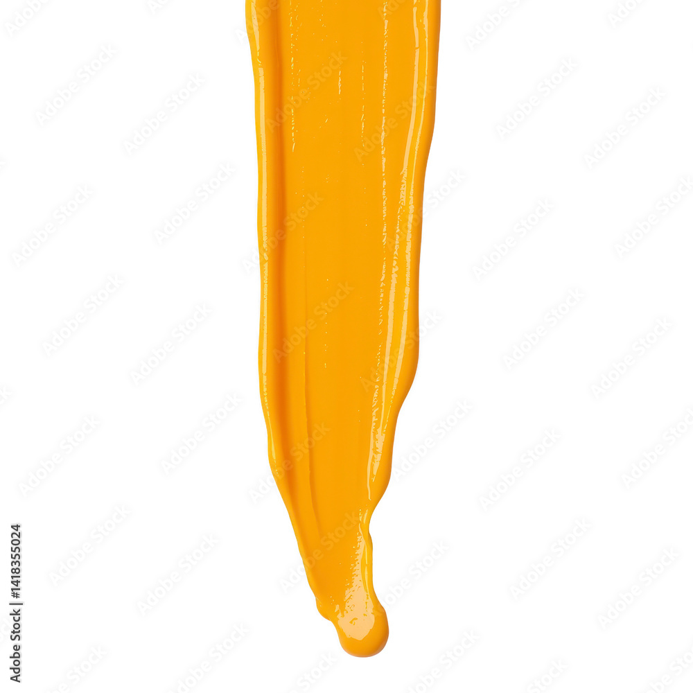 Poster vibrant yellow paint stroke on transparency background, showcasing smooth and glossy texture. bold c