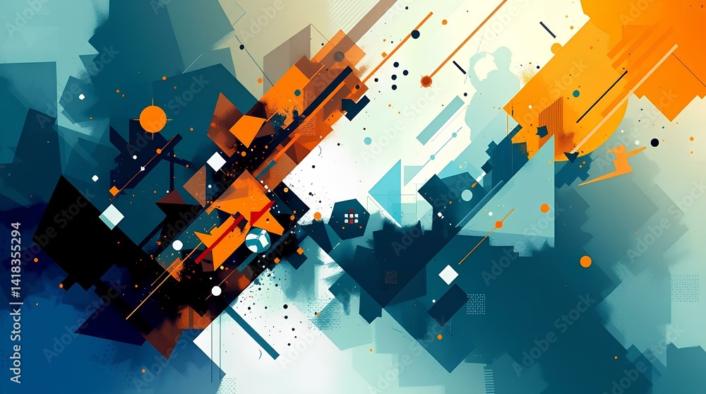 Aufkleber abstract composition: a dynamic composition of geometric shapes in a vibrant color palette creates a