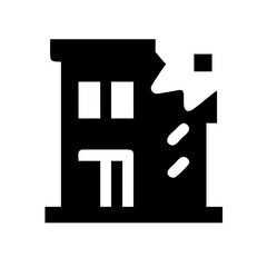 Icon of a damaged building to signify destruction or disrepair