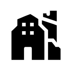Icon of a damaged building to signify destruction or disrepair
