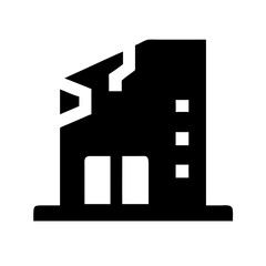Icon of a damaged building to signify destruction or disrepair