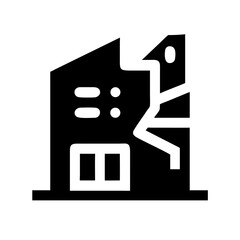 Icon of a damaged building to signify destruction or disrepair