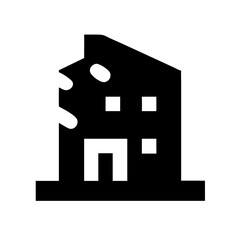 Icon of a damaged building to signify destruction or disrepair