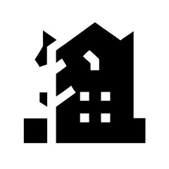 Icon of a damaged building to signify destruction or disrepair