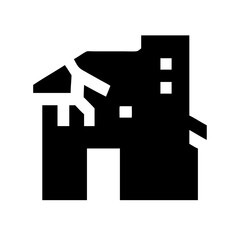 Icon of a damaged building to signify destruction or disrepair