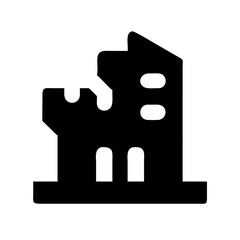 Icon of a damaged building to signify destruction or disrepair