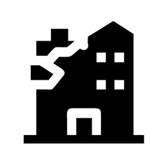 Icon of a damaged building to signify destruction or disrepair