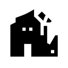 Icon of a damaged building to signify destruction or disrepair