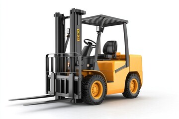 Fototapeta premium Yellow Forklift Truck isolated on white. Forklift . Construction Vehicle. Industrial Forklift Machine. Heavy Forklift Truck on white. Forklift Truck isolated on white. Logistic and Cargo Concept. 