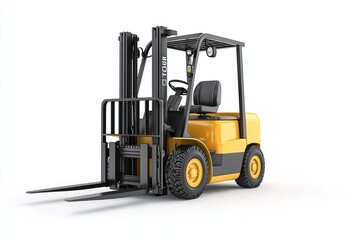 Fototapeta premium Yellow Forklift Truck isolated on white. Forklift . Construction Vehicle. Industrial Forklift Machine. Heavy Forklift Truck on white. Forklift Truck isolated on white. Logistic and Cargo Concept. 