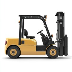 Yellow Forklift Truck isolated on white. Forklift . Construction Vehicle. Industrial Forklift Machine. Heavy Forklift Truck on white. Forklift Truck isolated on white. Logistic and Cargo Concept. 
