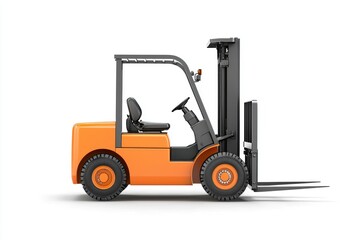 Fototapeta premium Yellow Forklift Truck isolated on white. Forklift . Construction Vehicle. Industrial Forklift Machine. Heavy Forklift Truck on white. Forklift Truck isolated on white. Logistic and Cargo Concept. 