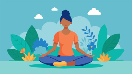 Find your inner Zen in a serene virtual garden practicing yoga poses and deep breathing exercises before your workout.. Vector illustration