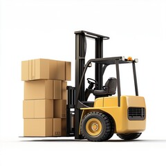 Yellow Forklift Truck isolated on white. Forklift . Construction Vehicle. Industrial Forklift Machine. Heavy Forklift Truck on white. Forklift Truck isolated on white. Logistic and Cargo Concept. 