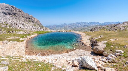 Serene coastal cove tranquil beach scene crystal clear water summer vacation paradise