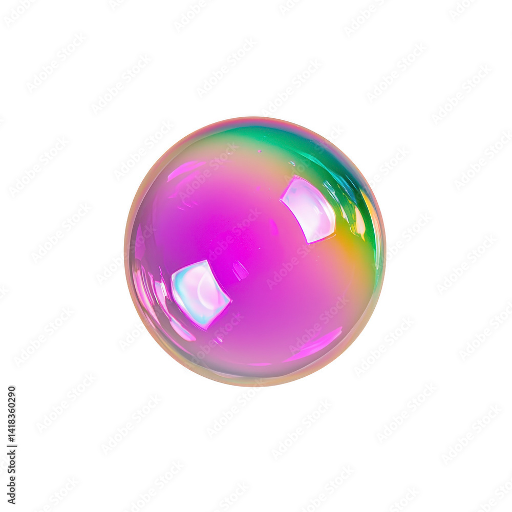 Poster vibrant, iridescent soap bubble with rainbow of colors reflecting on its surface, floating against t