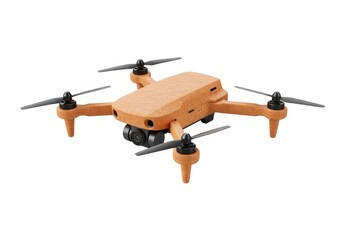 3d orange drone with camera on white background isolated on white background
