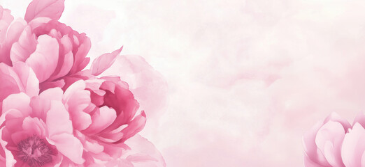 Fototapeta premium Pink Peony Flowers on Soft Blush Background, Elegant Floral Design, Romantic Aesthetic, Perfect for Weddings and Celebrations, copy space for text.