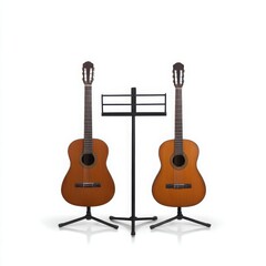 Naklejka premium Two guitars with music stand isolated on white background