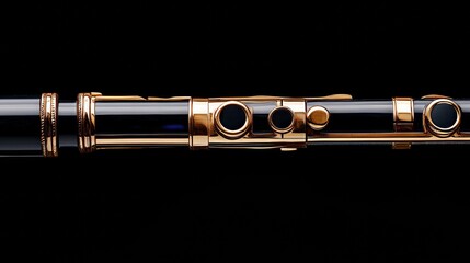 Naklejka premium Gold plated keys on elegant clarinet against a black background for classical music enthusiasts