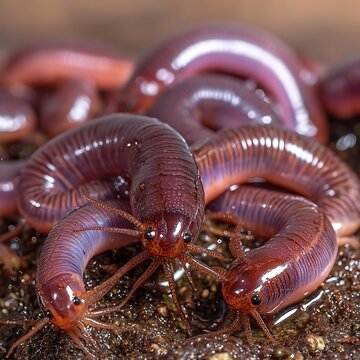 Close-up view of several earthworms clustered together.