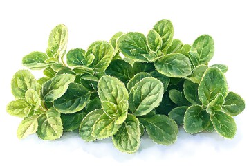 Fresh, vibrant bunch of mint leaves displayed against white.