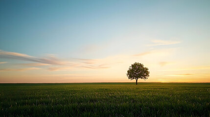 Obraz premium Lonely Tree In A Sunrise Meadow