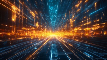 Abstract Glowing Digital Network Background with Lines and Lights