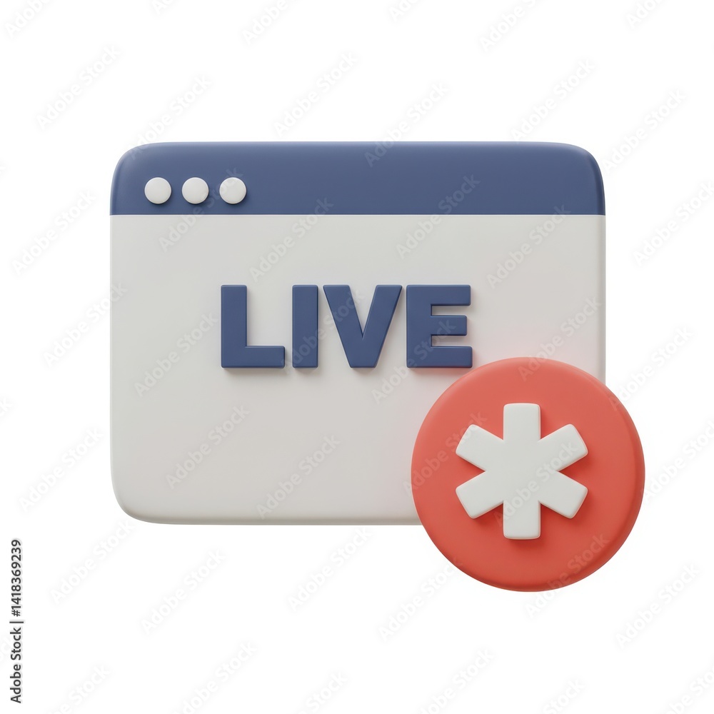 Poster 3d live stream icon 3d rendering on white isolated on white background