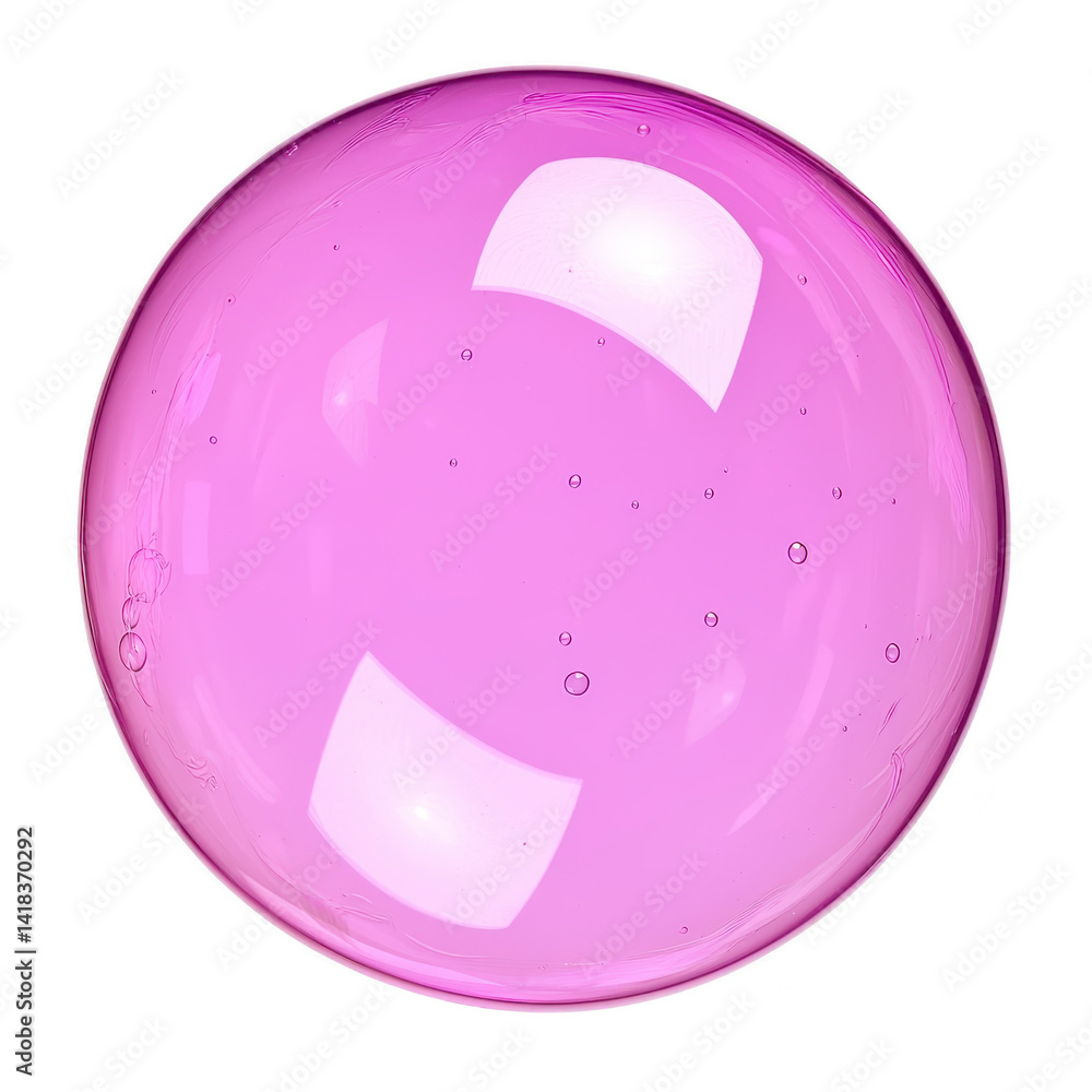 Poster translucent pink soap bubble with glossy surface reflects light, creating mesmerizing effect. tiny a