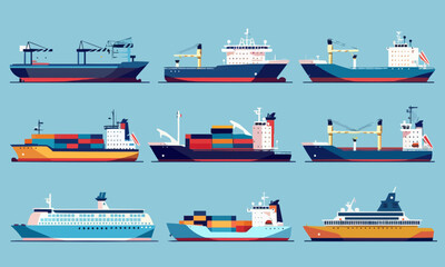 Maritime Logistics Vector Collection Cargo Ship Illustrations