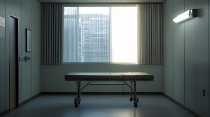 Fototapeta premium Empty Hospital Room With City View