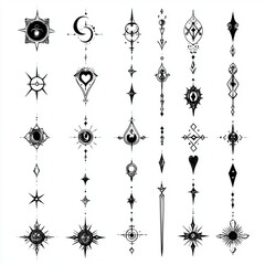 Collection of various intricate black and white tattoo designs