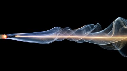 A lit match creates flowing waves of smoke on a black background.