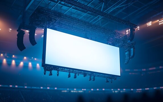 Empty jumbotron in packed stadium, perfect mockup for event promotions, sponsor messages, or fan engagement visuals
