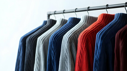Fototapeta premium Colorful Knitted Sweaters On Display Rack