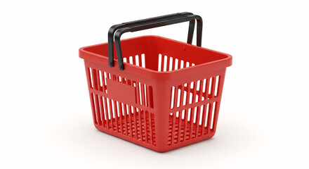 Red Plastic Shopping Basket Isolated on White &ndash; 3D Render of Retail Grocery Container

