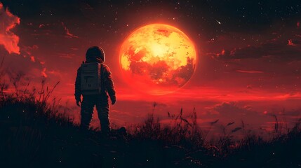 Fototapeta premium Stylized space art celebrating Yuri Gagarin’s historic flight aboard Vostok 1, featuring Earth view and retro space race inspiration 