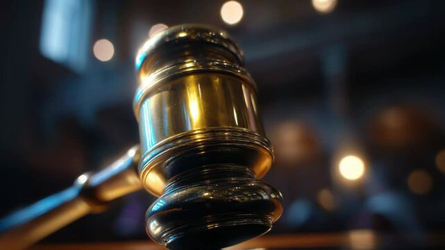 Close up of a Judge's Gavel Striking During a Legal Proceeding Generative AI