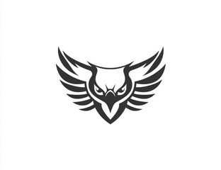Obraz premium Stylized black and white graphic logo of an owl with spread out wings wide